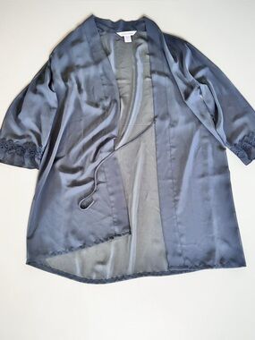 La Vie En Rose Black Satin Lace Robe S M Bridal Cover Up